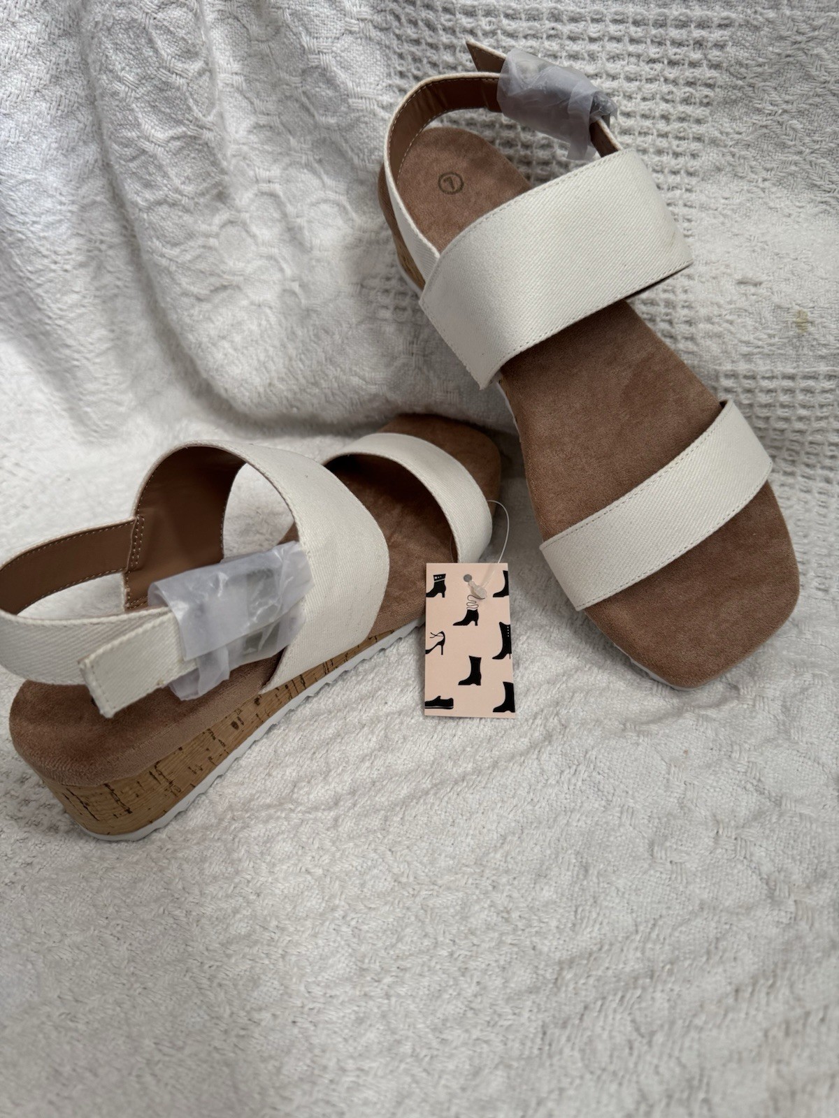 MySoft Women’s Cork Wedge Sandals 2″ Low Heel Open Toe Ankle Strap Size 7 White