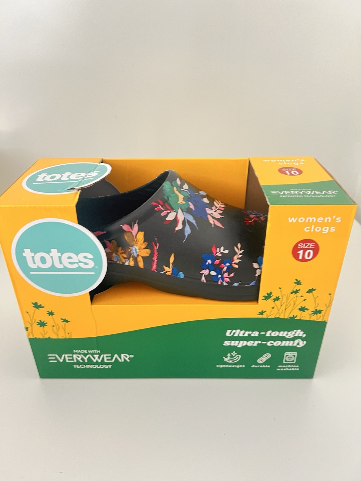 Totes Everywear Women’s Clog Size 10 Floral Black Colorful Flowers garden shoes