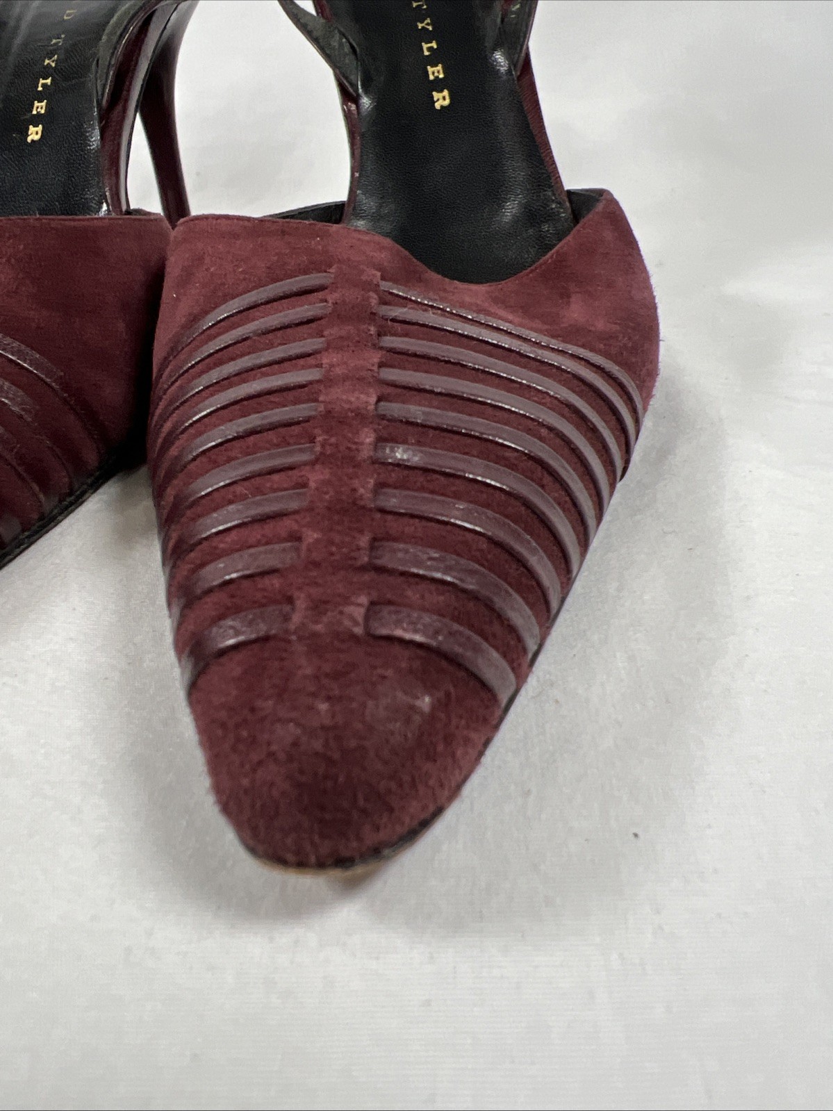 Richard Tyler Burgundy Suede Slingback Heels Pointed Toe Leather Pumps Luxury 8M
