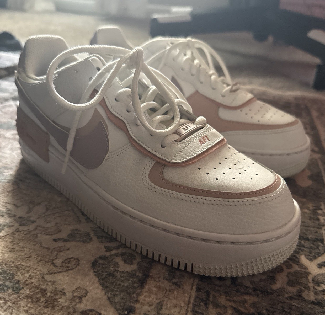Nike Air Force 1 Shadow Low Top Leather Sneakers White/Pink/Gray CI0919-113