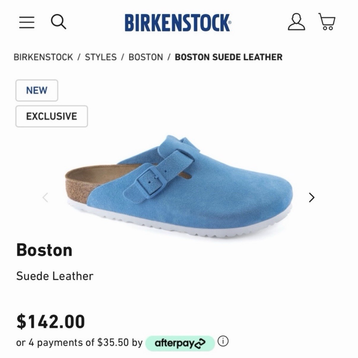 BIRKENSTOCK Sky Blue Suede Leather Boston Clog Unisex Size 39 Regular Wide $142