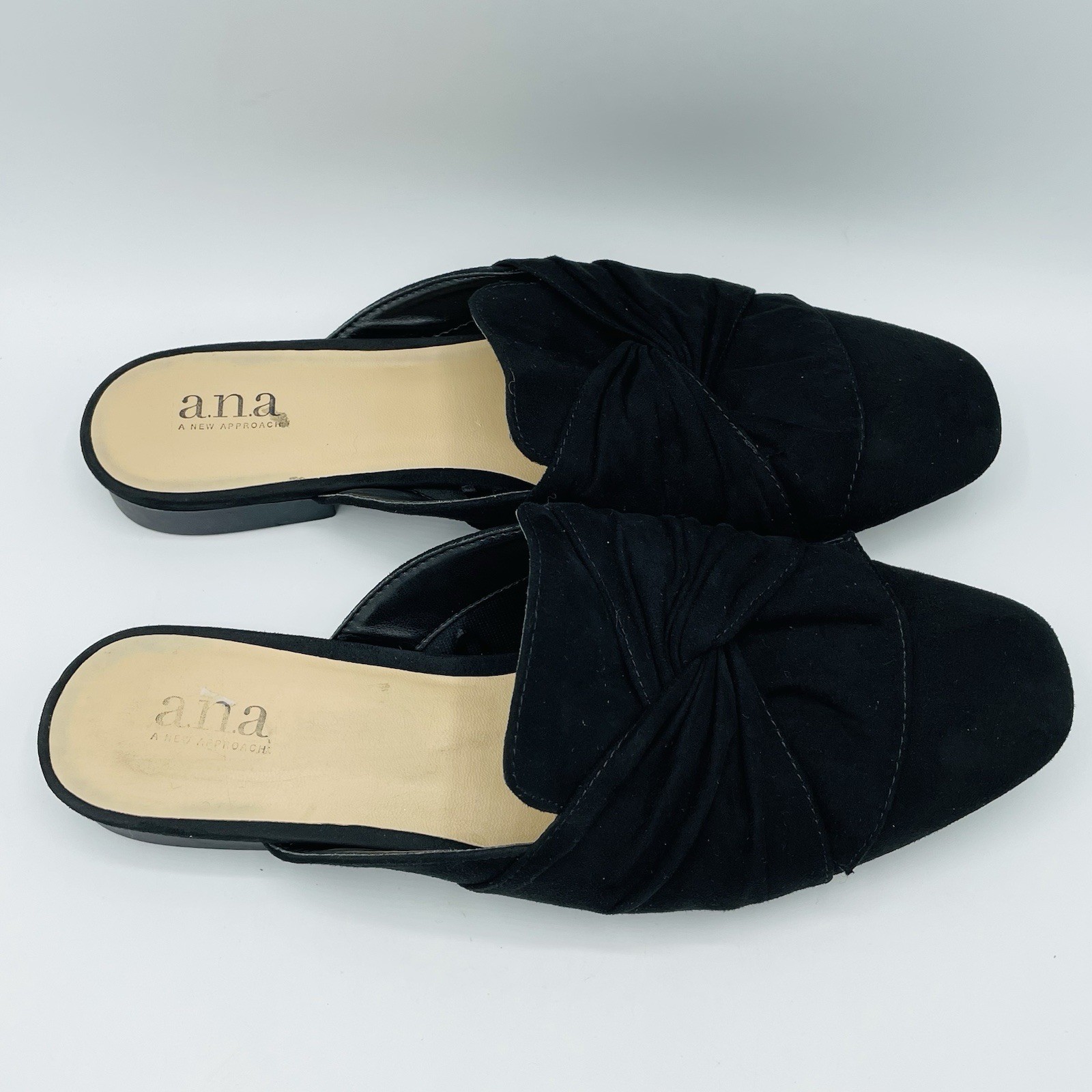 Womens Size 8 M Ana Shoes Black Shadow Flats Mules Sandals Slip On Slides Heels