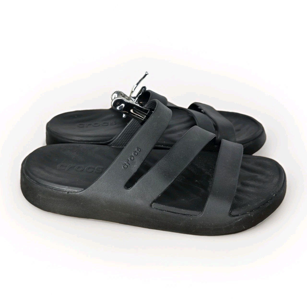 CROCS GETAWAY STRAPPY Slide Platform BLACK Sandals Sz W 10 Comfort Minimalist