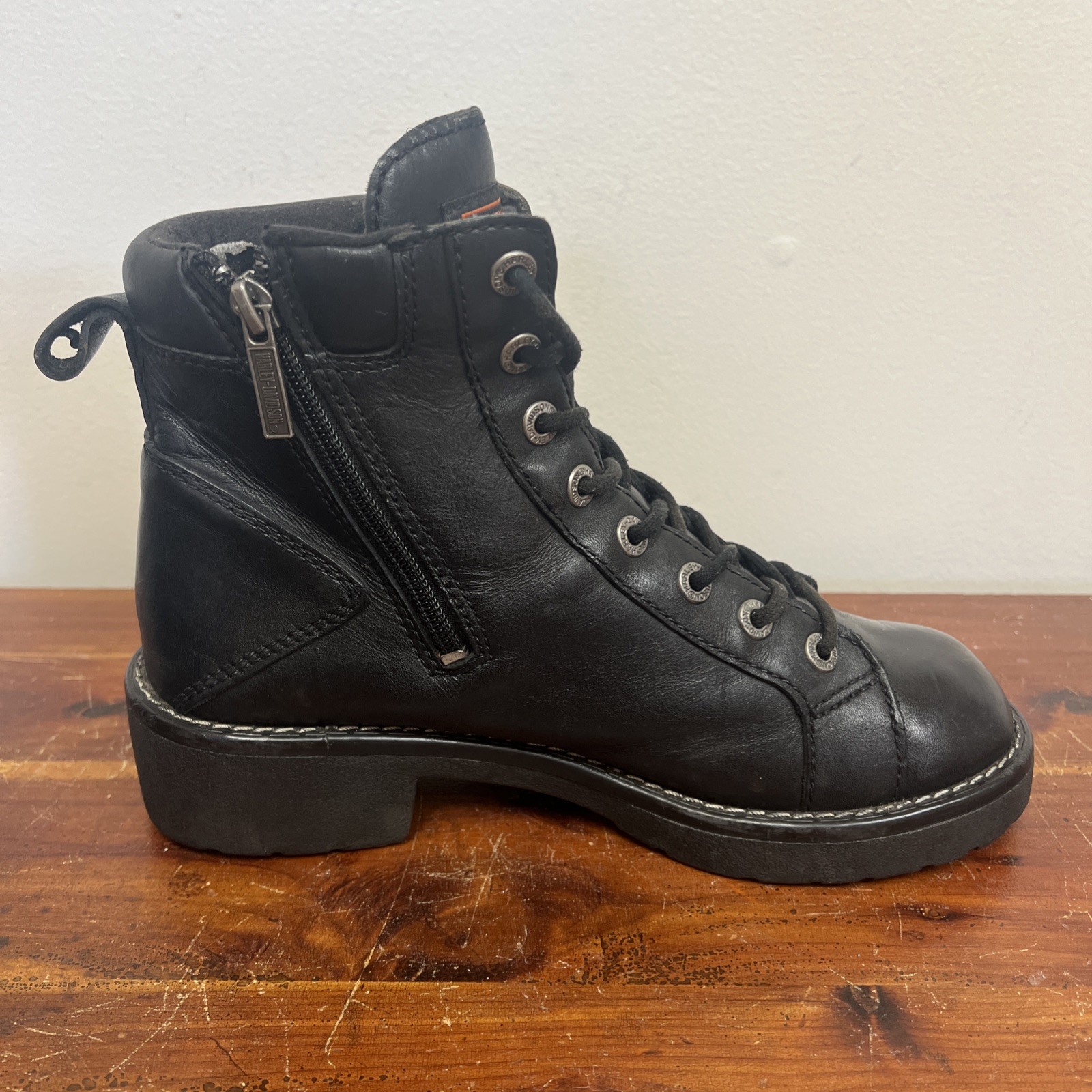 Vintage Harley-Davidson Motorcycle Boots Women’s 9 Leather Side Zip Distressed