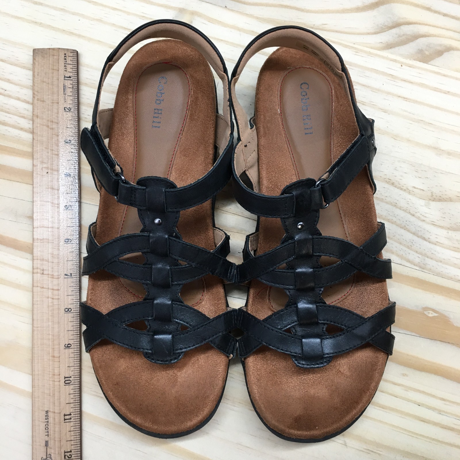 Cobb Hill Sandals Womens 10 N Ruby Strappy Slingback Flats CI7777 Black Leather
