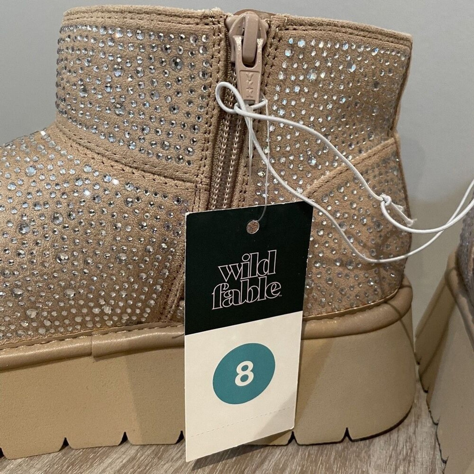 Wild Fable Women’s Size 8 Beige Bling Rhinestone Covered Platform Booties NEW