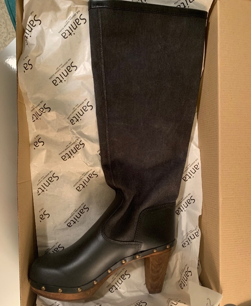 Anthropologie Boots 8 SANITA Knee High COLLAGE Waxed Canvas Leather Clog 39 NWT