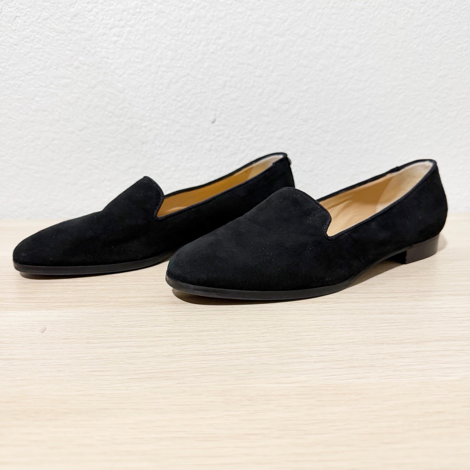 Russell & Bromley Size 37.5 / 7 Smoking Slipper Dress Flat Loafers Black Suede