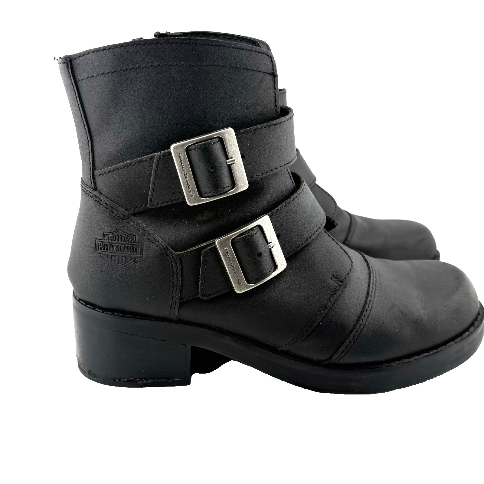 Harley Davidson Womens Black Biker Motorcycle Gothic Buckle Boots 8.5M CLEAN
