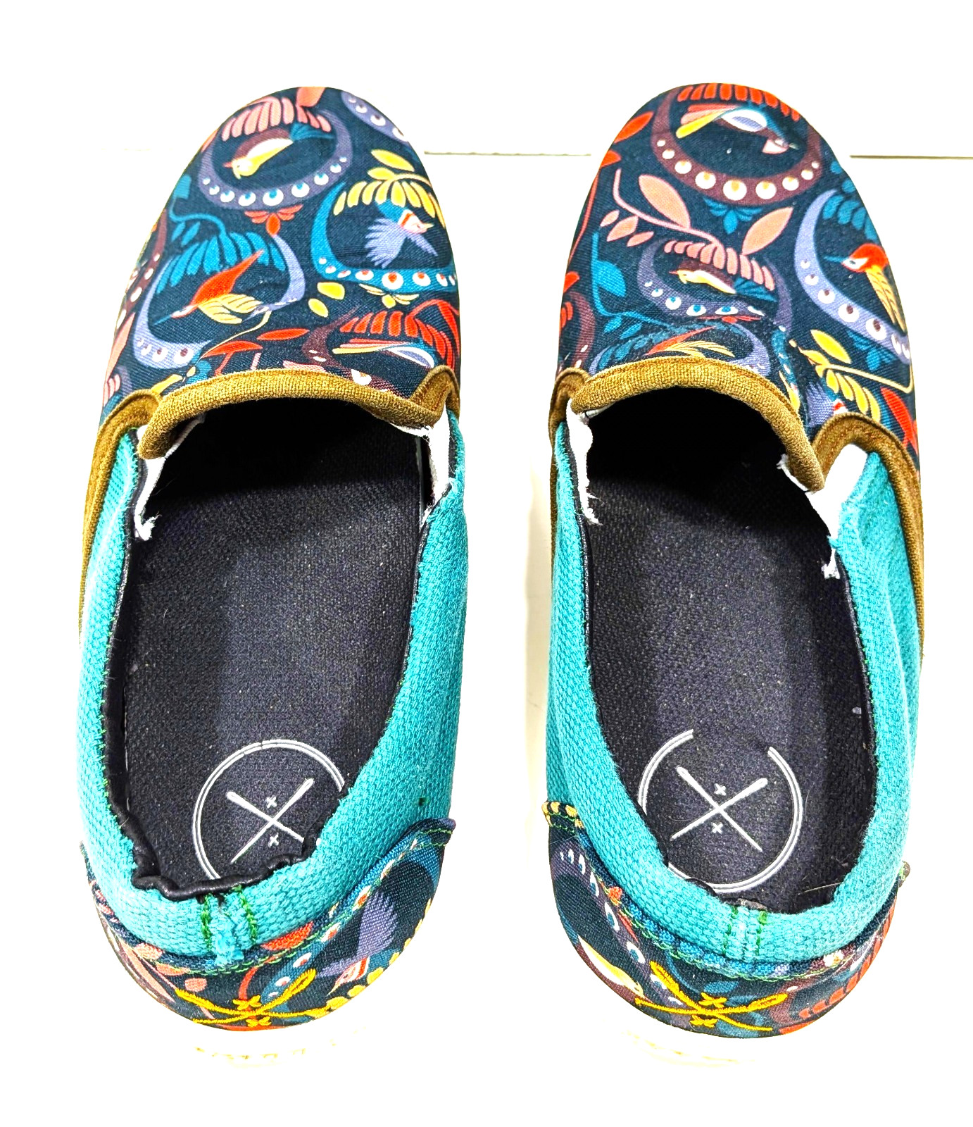 Inkkas Passerine Bird Pattern Slip On Canvas Colorful Boho Shoes/Sneakers Sz 7