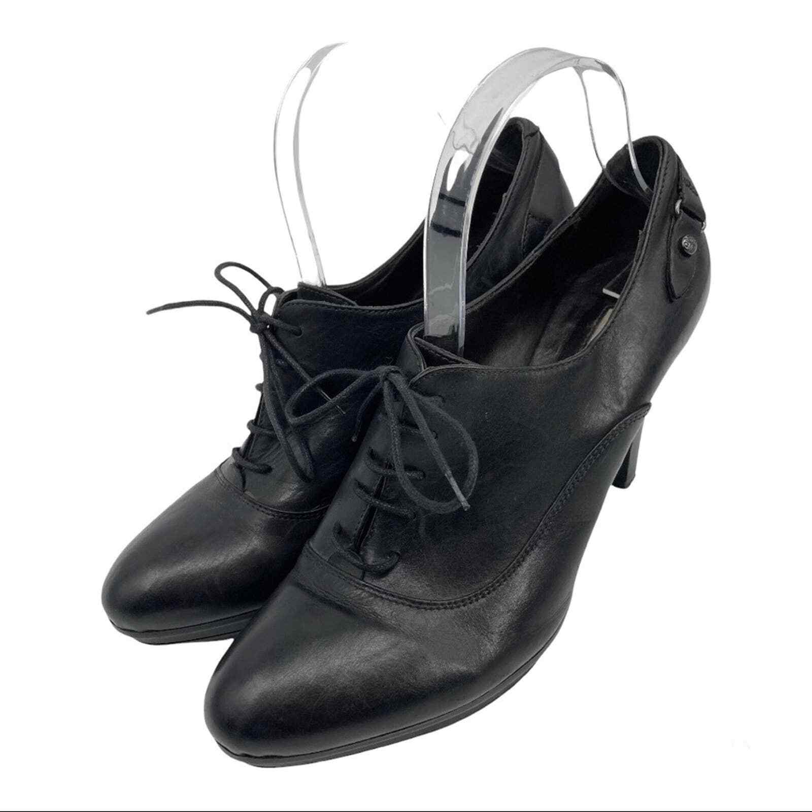 Manas Lea Foscati EU 40 US 9 Leather Lace Up Black Ankle 4” Heel Booties