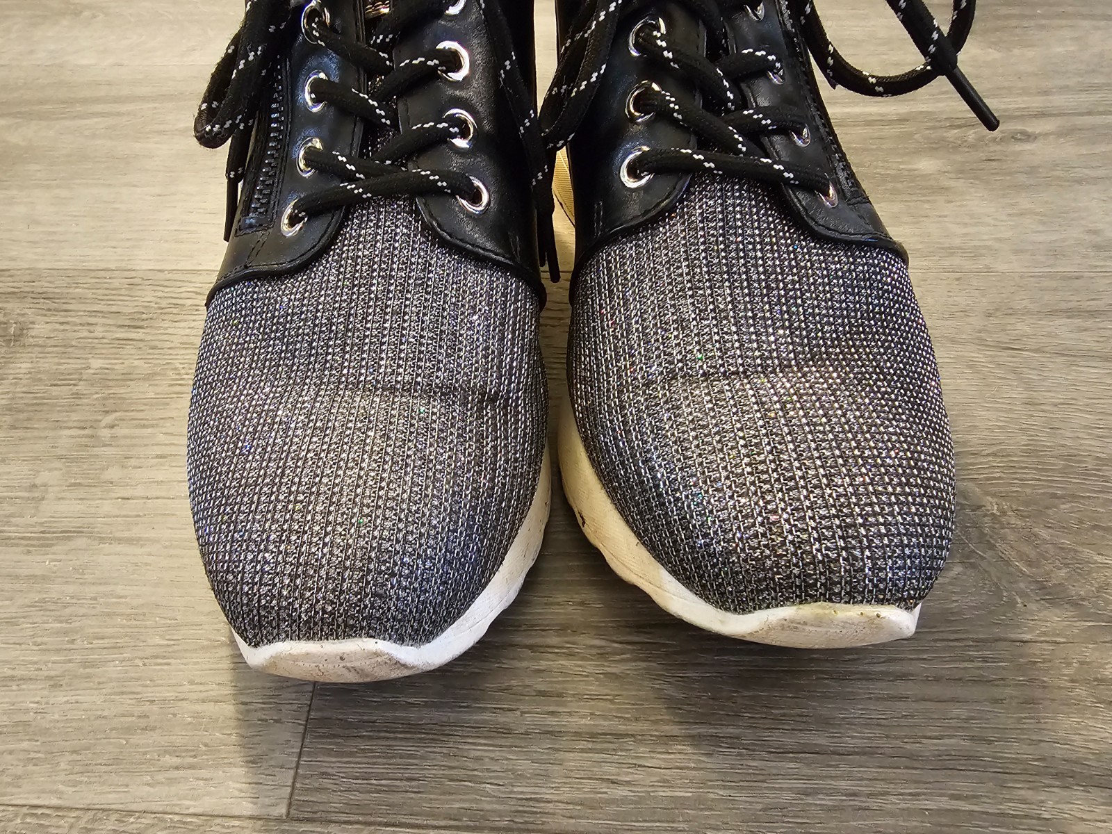 Ninety Union Womens Ultra Black Silver Sparkle Wedge Shoes Size 10 Side Zipper