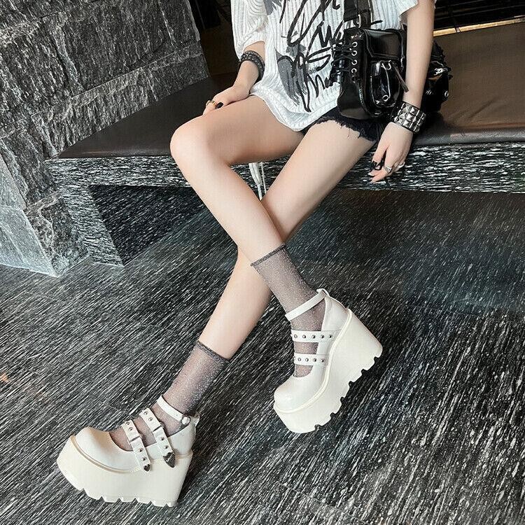 Fashion Women’s Platform High Wedge Heels Shoes Punk Casual Club Dress Mary Jane