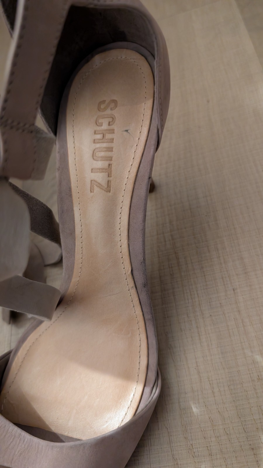 New Light Beige Schultz Strap Heels US 6.5B Leather Peep Toe Kitty New Soft