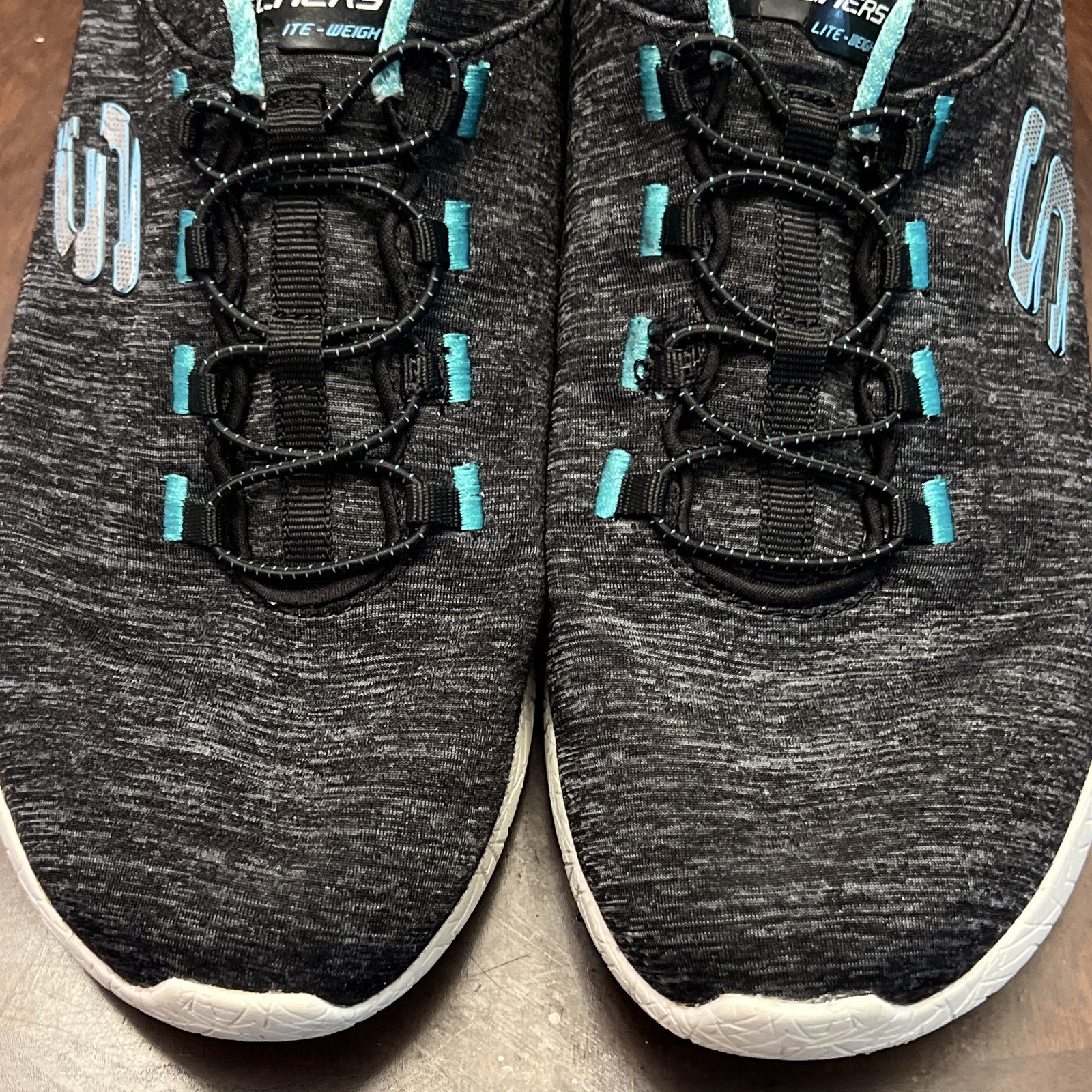SKECHERS Athletic Low Top Slip-on Sneakers Heathered Textile Black Blue White