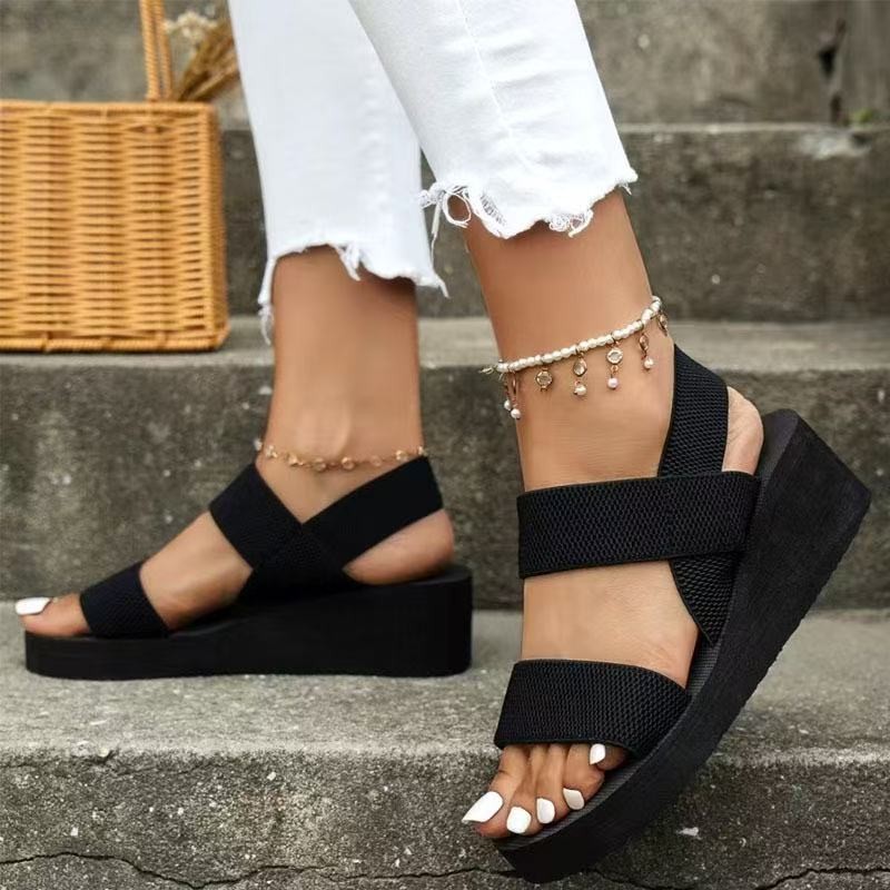 Women Wedge High Heels Platform Slippers Open Toe Slip On Sandals Summer Shoes