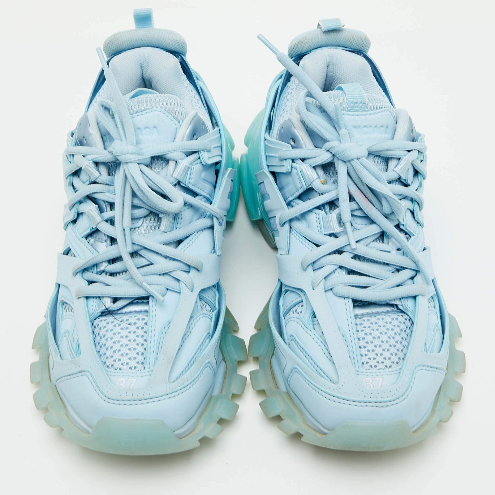 Balenciaga Track Size 37 Blue Faux Leather and Mesh Lace Up Sneakers