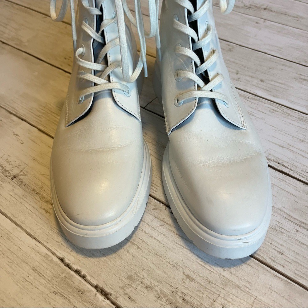 Stuart Weitzman Mckenzee White Leather Combat Boots White Size 6