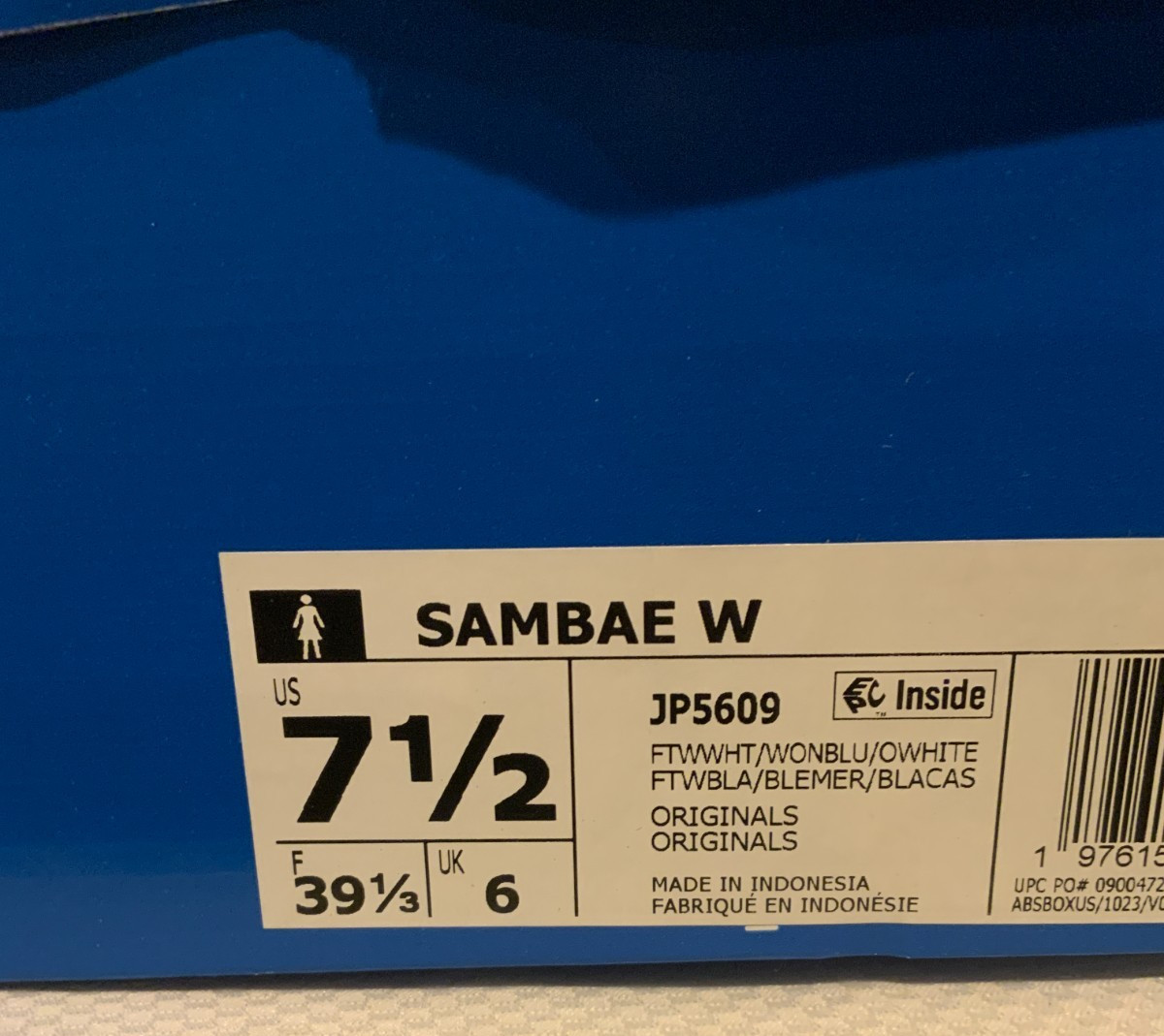 Adidas Women’s Sambae W, Style# JP5609, Size 7.5, White/Wonder Blue/Off White