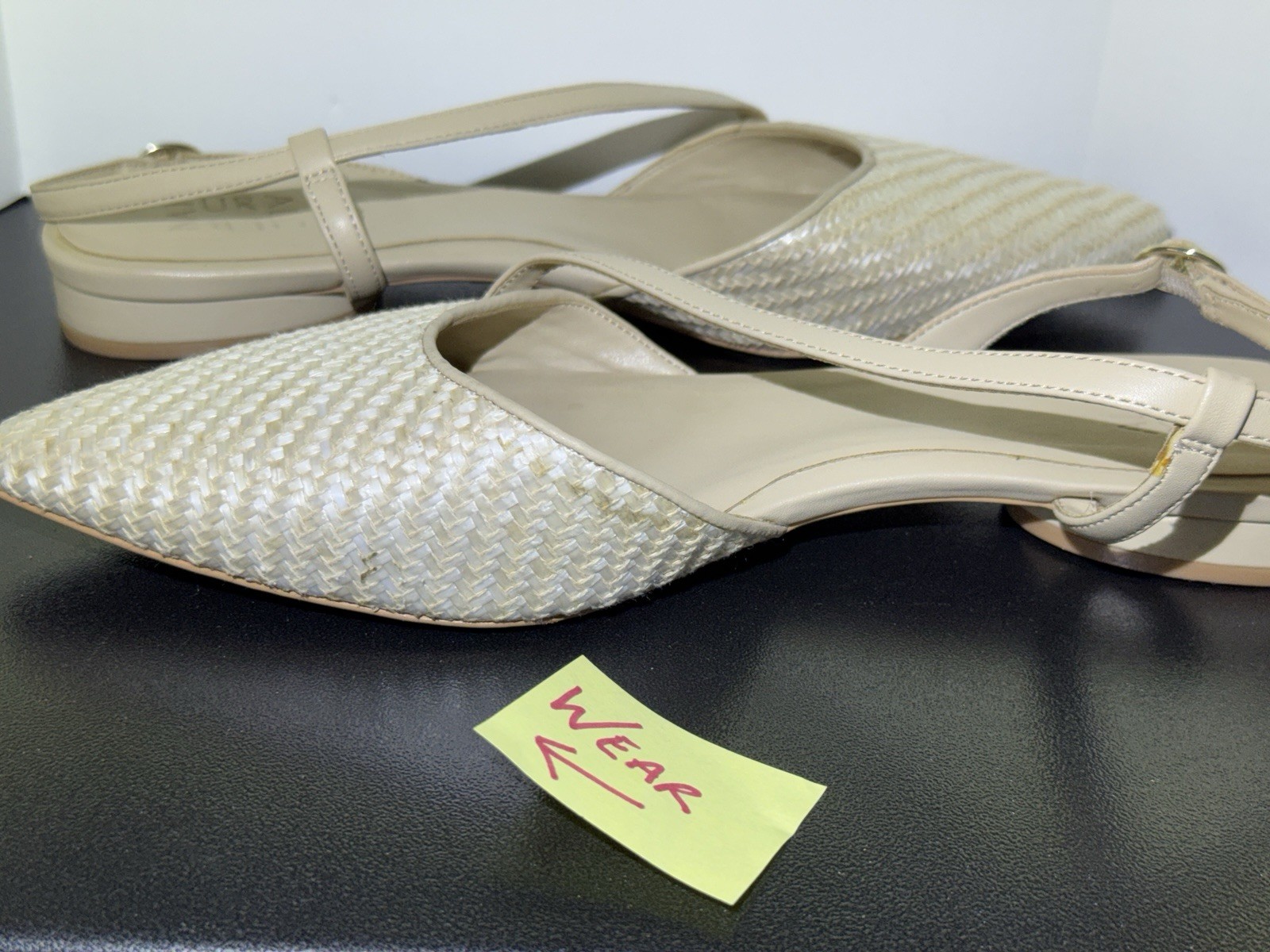 Naturalizer Hawaii 2 Opal Tan Straw Slingback Pointed Toe Flats Size 10W EUR 41