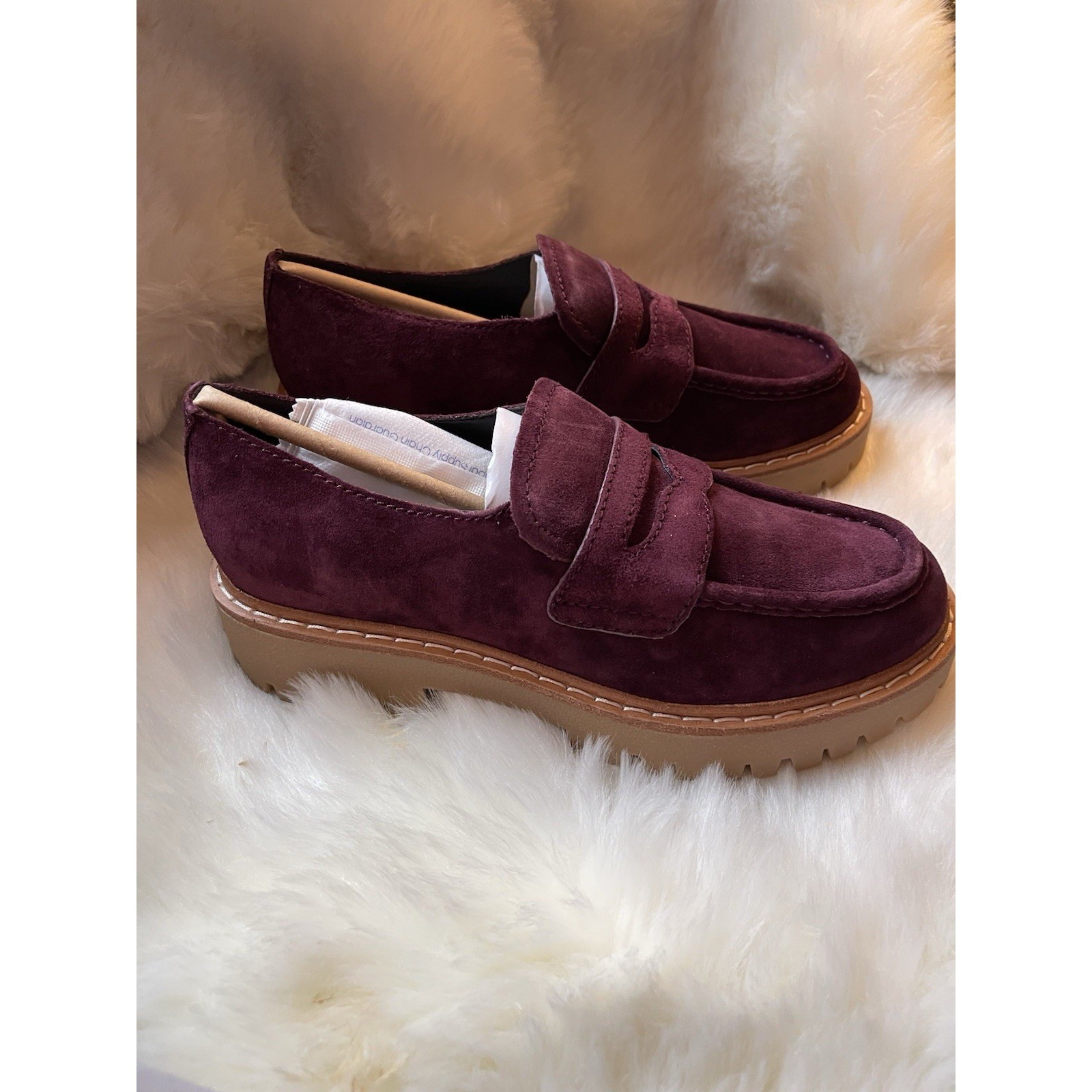 Marc Fisher Norton Burgundy Suede Lug Sole Penny Loafers Women 8.5M NIB Preppy