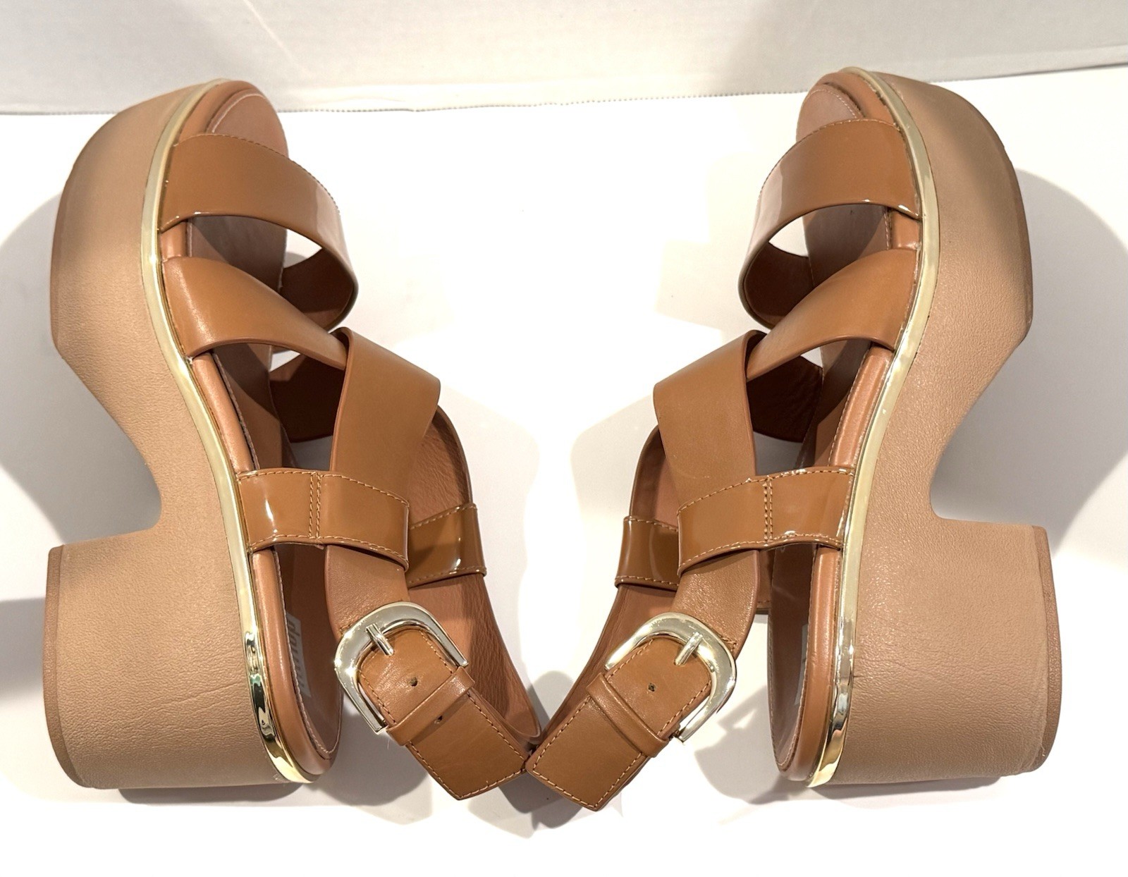 FitFlop Platform Sandals Brown Leather Clog Heels Slingback Women’s Size 8 US