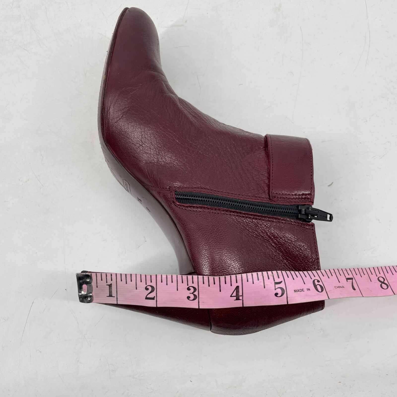 Coach Womens 7.5 B Burgundy kid Leather Nicolete Gold Buckle 3.25″ Heel Bootie