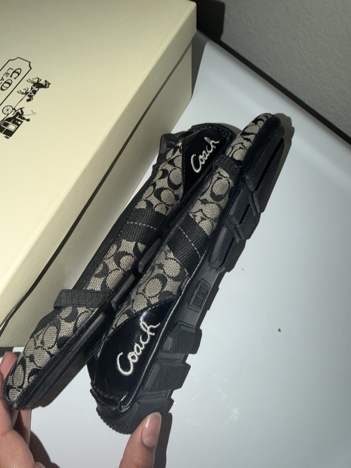 Vintage Coach Flat Shoes Size 7.5 Leather Trim and Signature Coach Canvas Logo