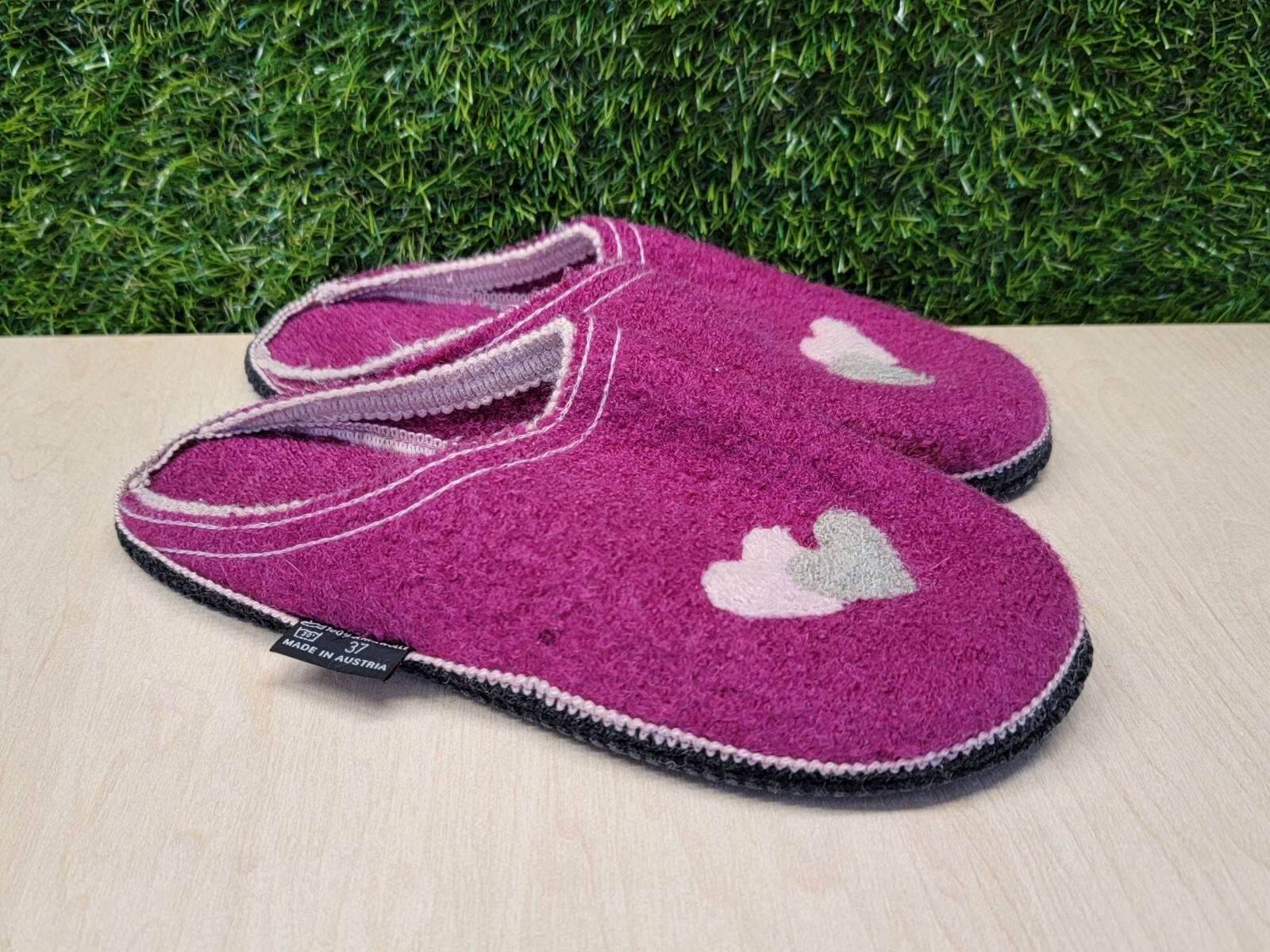 Kitz Pichler Austria Boiled Wool Hot Pink Slippers Women’s House Shoes Sz 37 EUR