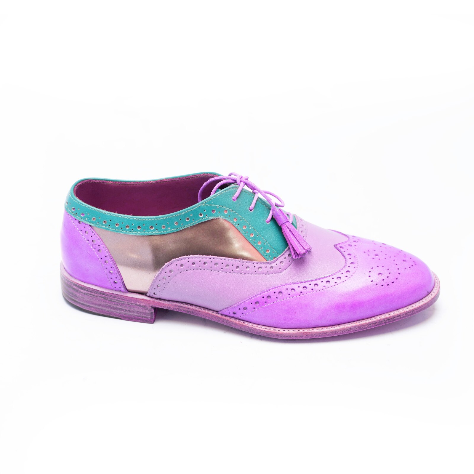 Handmade women purple dress shoes, leather brogue oxford dress shoes for women