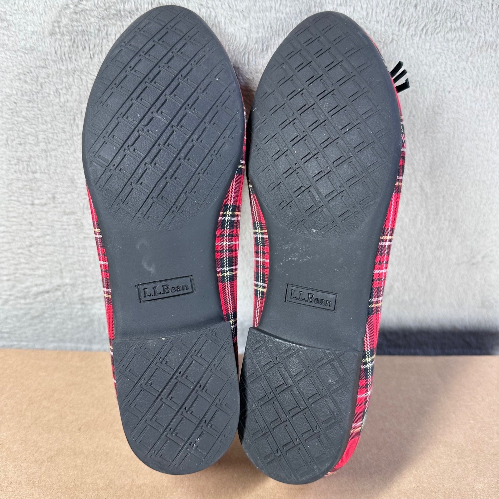 L.L. Bean Ballet Flats Women 8M Red Plaid Stewart Tartan Bow Preppy Holiday
