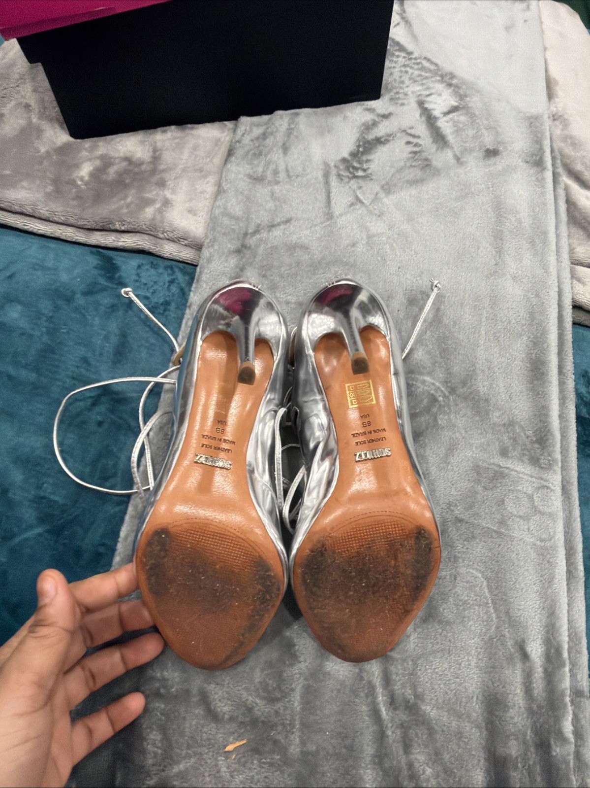 Schultz Leather Size 8 Silver Lace Up Open Toes Sandals Made In Brazil’s