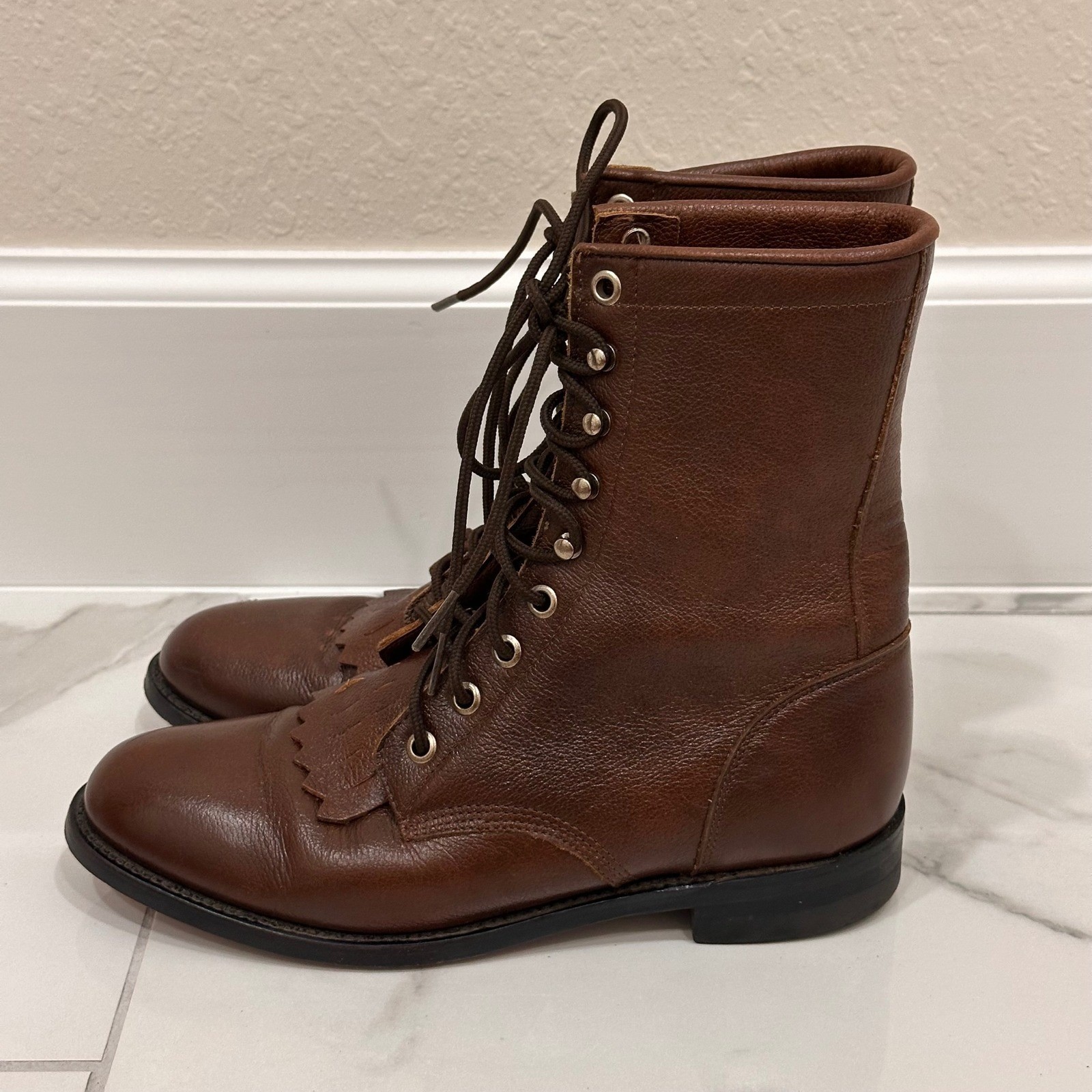 Vintage Justin Lacer Roper Kiltie Brown Cowgirl Western Boots L508 Women’s 6 B