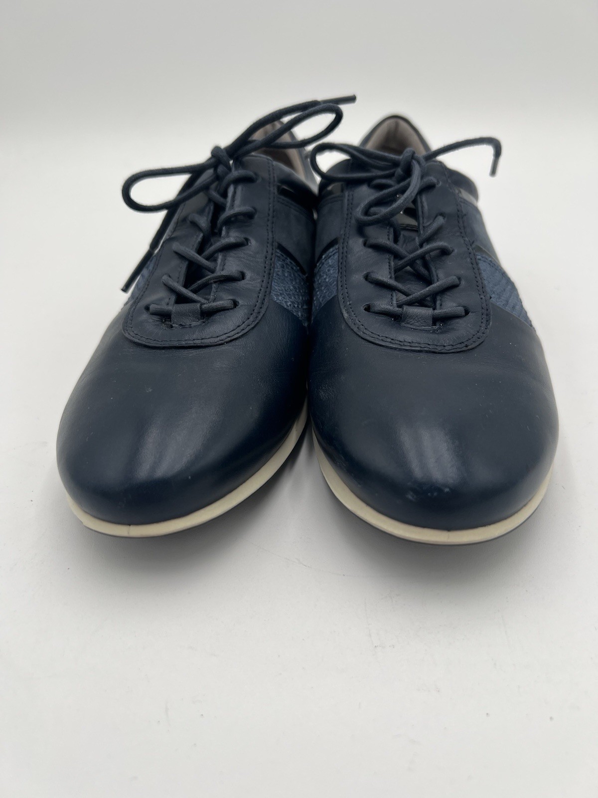 Ecco Touch Navy Leather Sneakers Women 40 US 9-9.5 Lace Up Comfort Walking Shoes