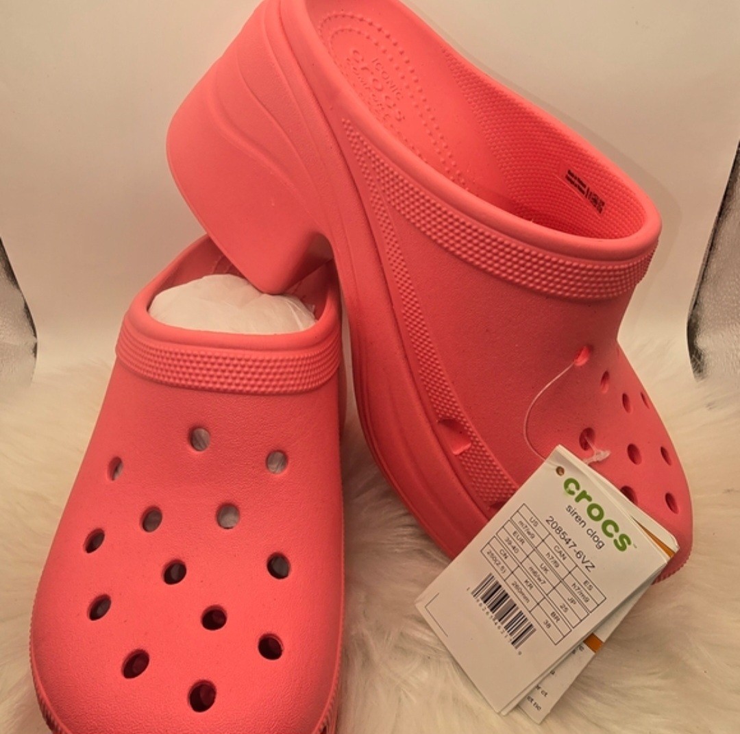 Crocs Siren Clog Pink Women’s Size 9 High Heel Slip-On Comfort Logo