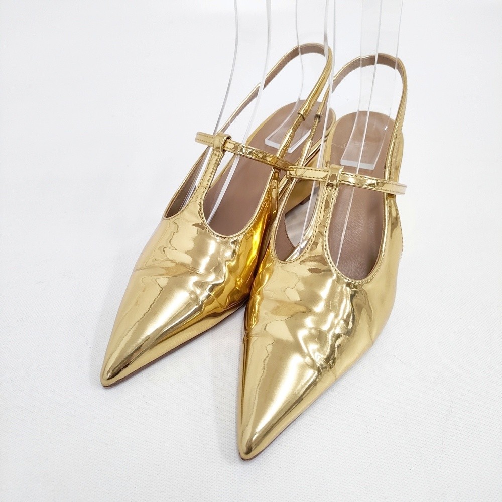 adam et Rope Patent leather, synthetic leather, size 23cm pumps gold 5-1203G◎