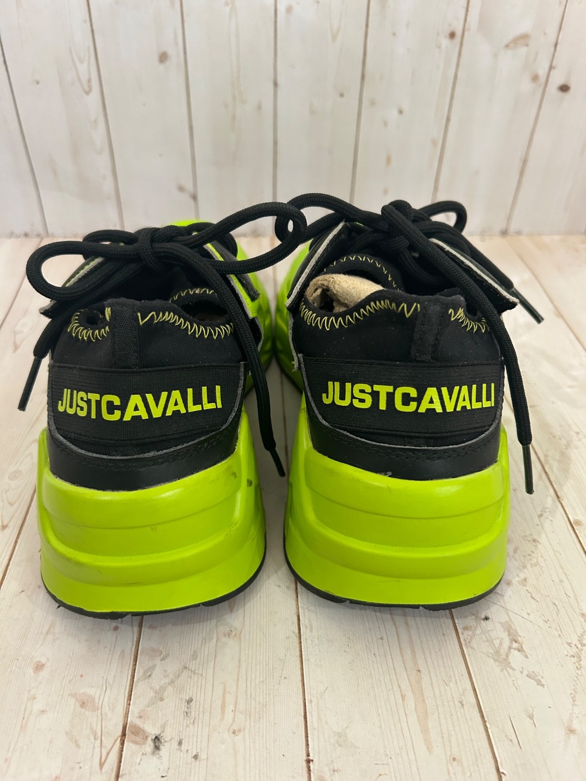 Just Cavalli Womens Neon Green Leather Sock Fitted Insole Fashion Sneaker Sz 7.5