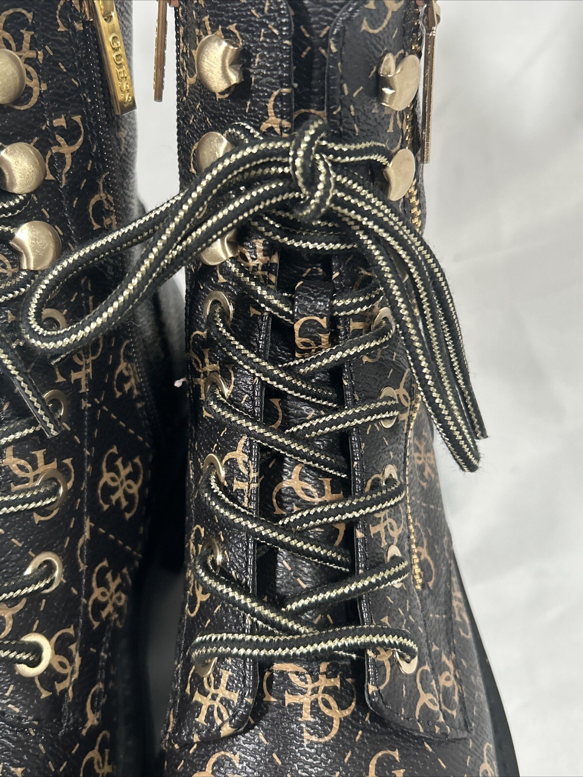 GUESS Womens Black Logo Zipper Lug Sole Fearne Round Toe Combat Boots 6.5 M