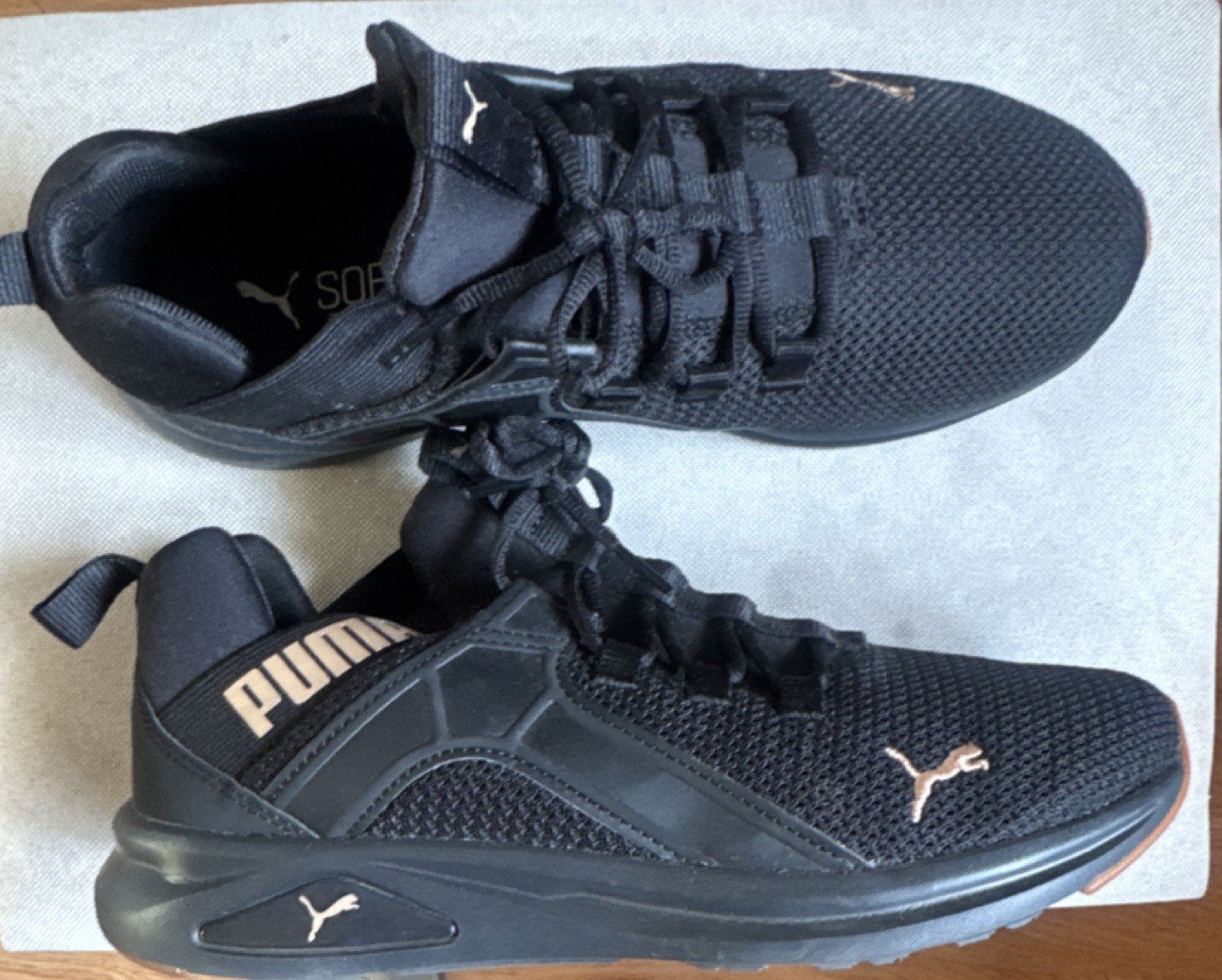 PUMA Black Mesh Upper Cushioned Running Sneakers Lace Up Low Top Athletic Shoes
