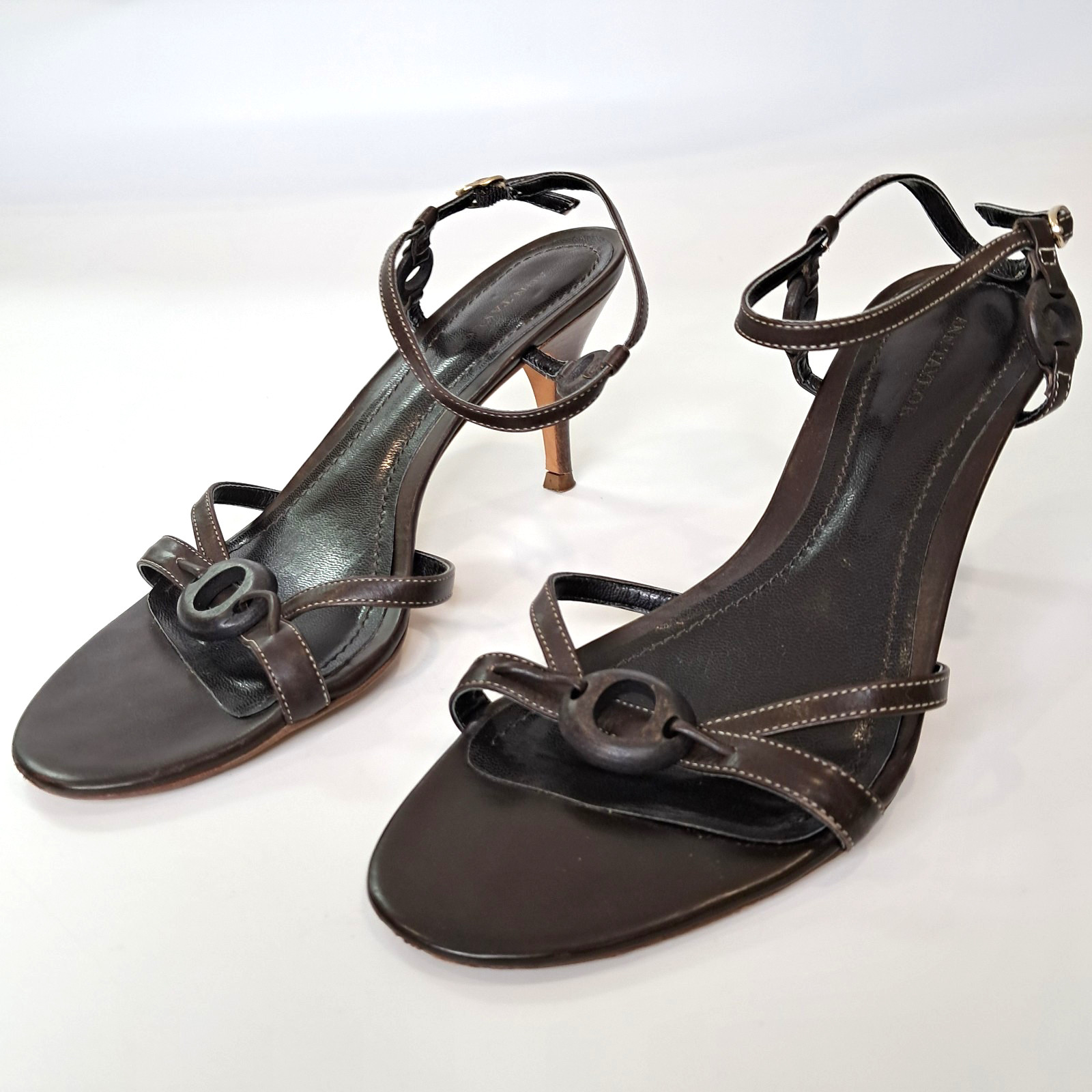 Ann Taylor Women’s Shoes Sandle Ankle Strap Kitten Heels 7M Leather Brown Brazil