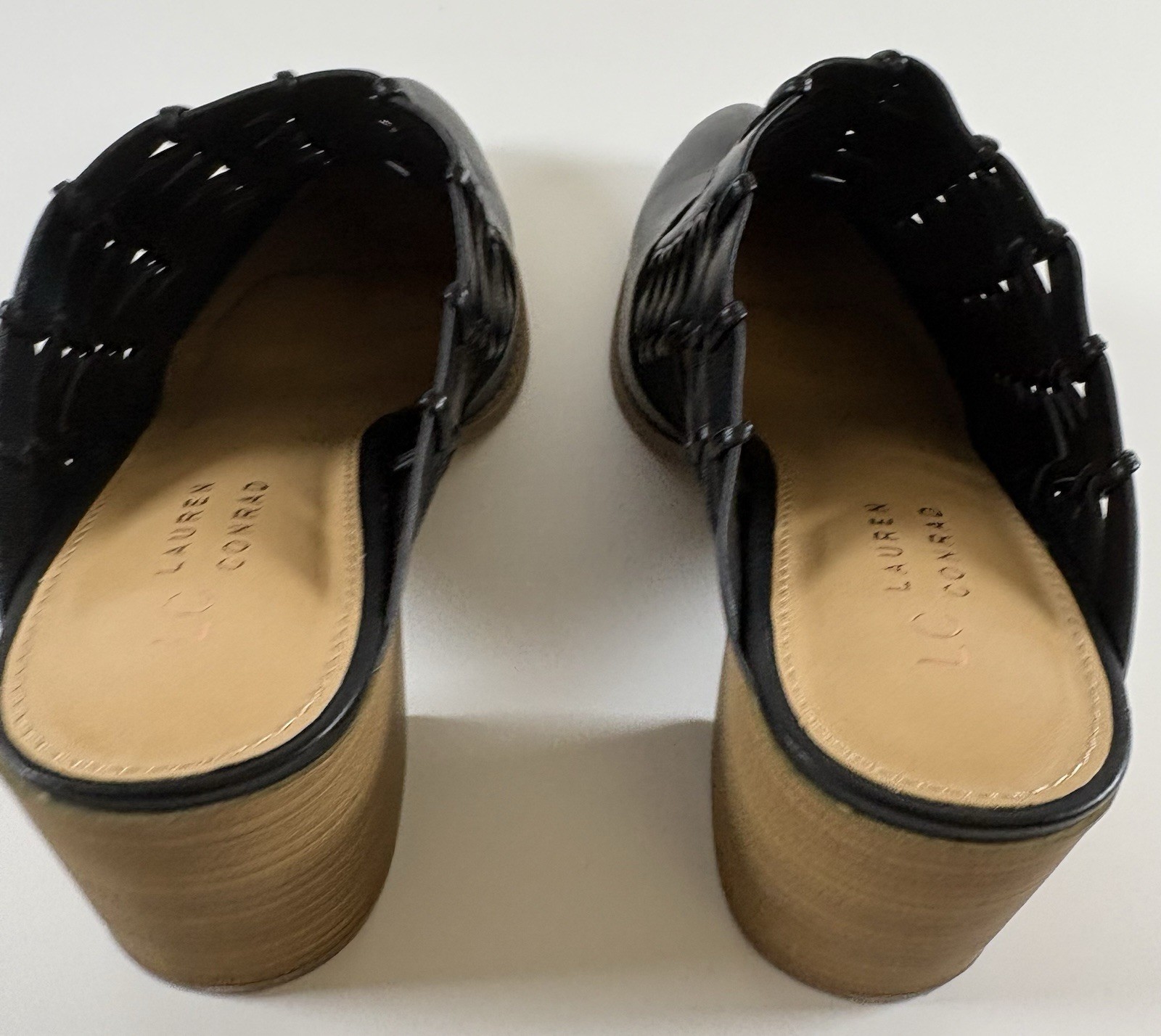 LC Lauren Conrad Rowan Woven Block Heel Mules Black Women’s Size 11 Slip On Shoe