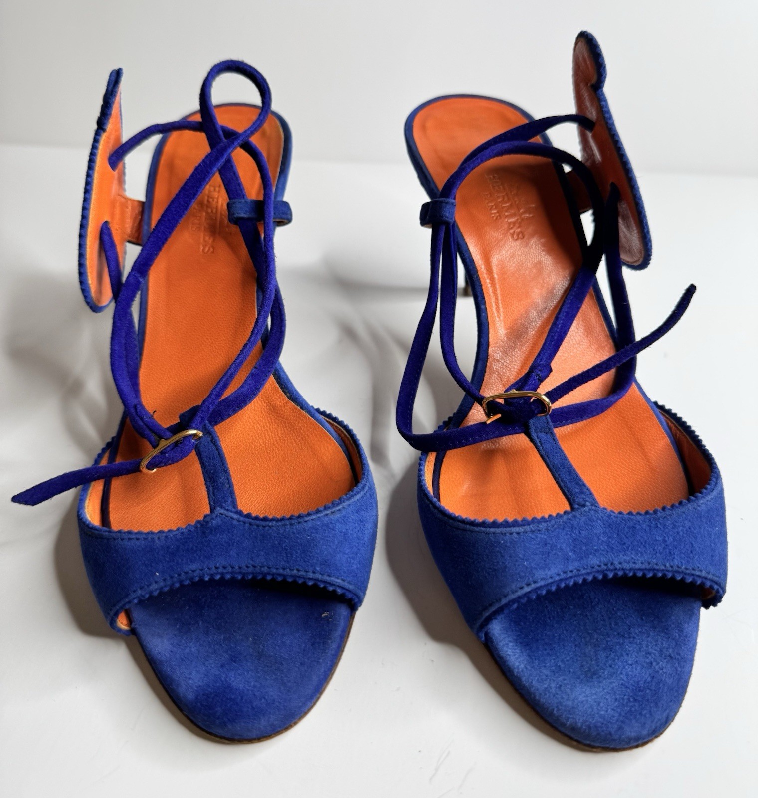 Hermes Sandals Blue Suede Heels Women’s Size 36 USA 6 Used Made In Italy