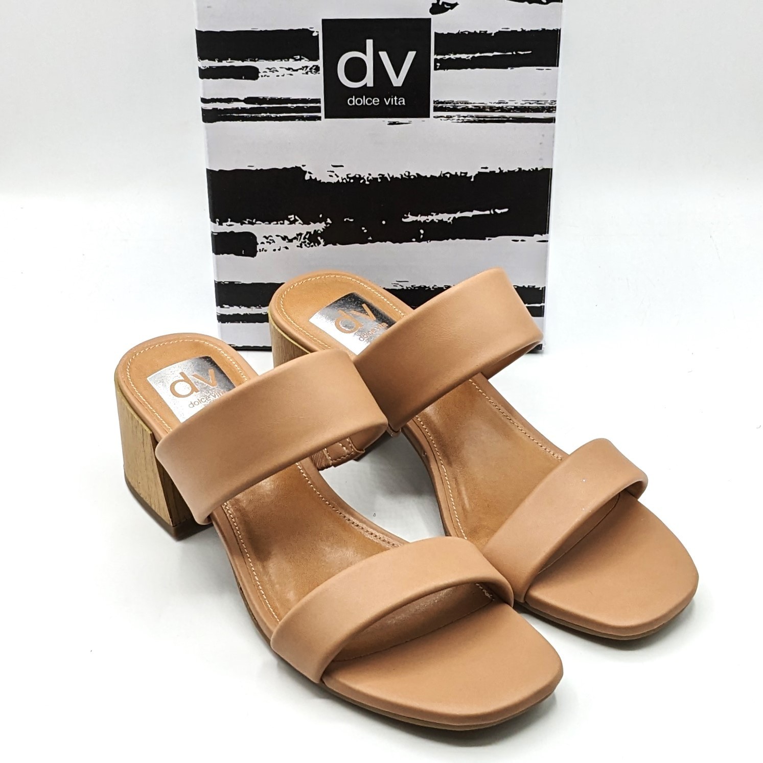 dv by Dolce Vita Sharona Women’s Dual Straps with Block Heel Sandals (Café) NEW
