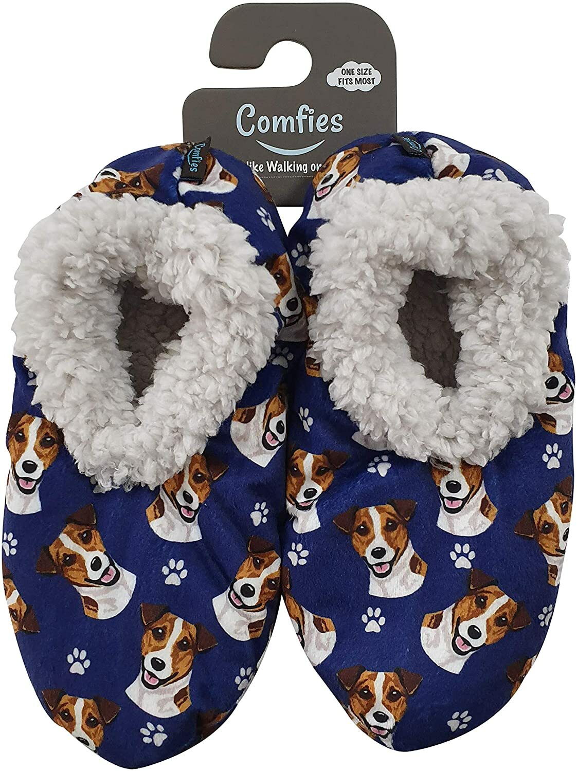 Comfies Womens Jack Russell Dog Slippers – Sherpa Lined Animal Print Booties