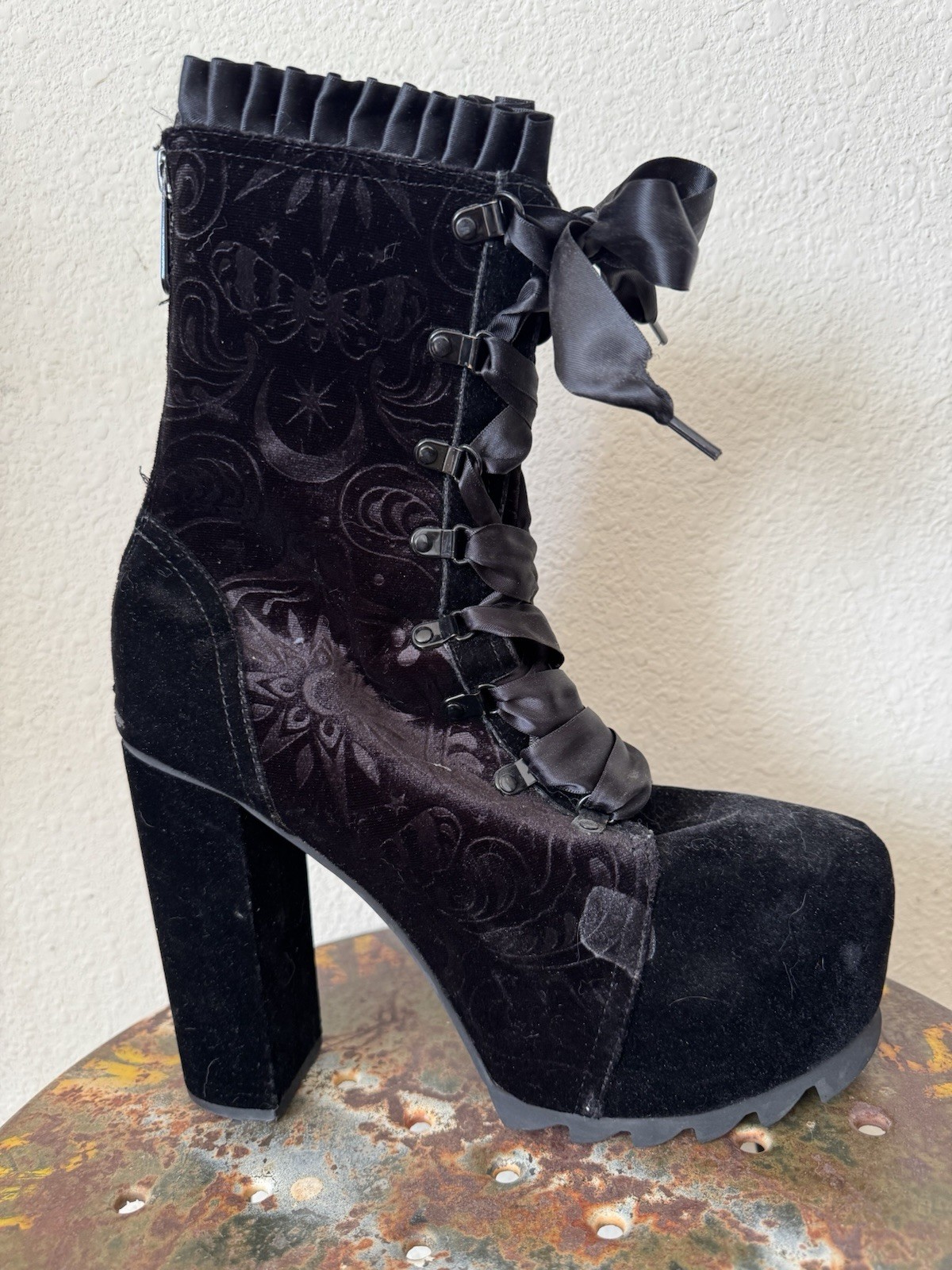Killstar Mormaer Black Chunky Platform Velvet Boots size 11