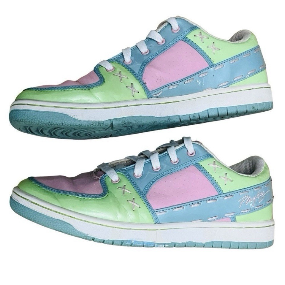 Playboy Rare Vintage 90s Sneakers Green Pink Blue Candy Stitches/Detail Logo 8.5