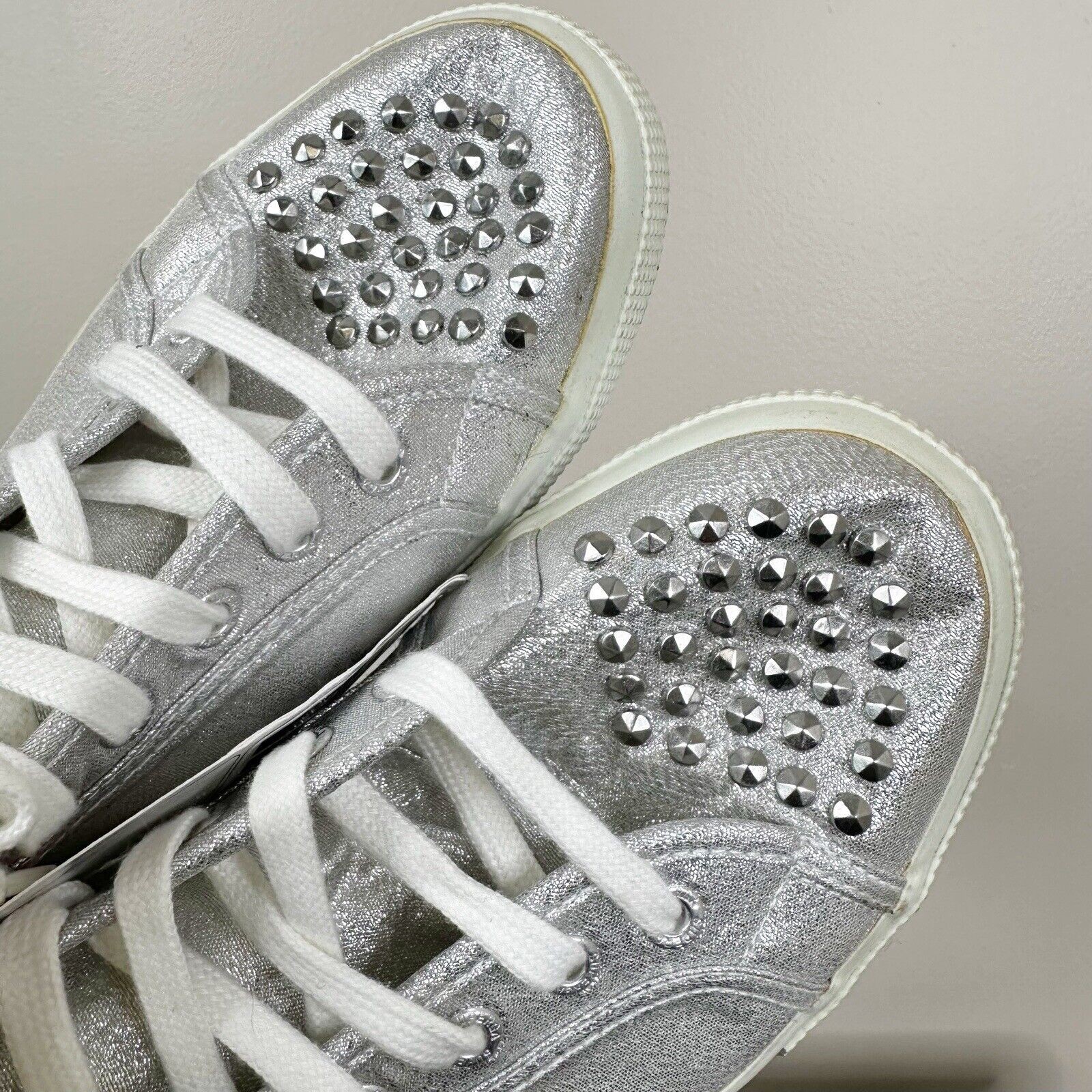 NEW Superga Sneakers Unisex Adults Silver Studded High Top Lace Up Shoes