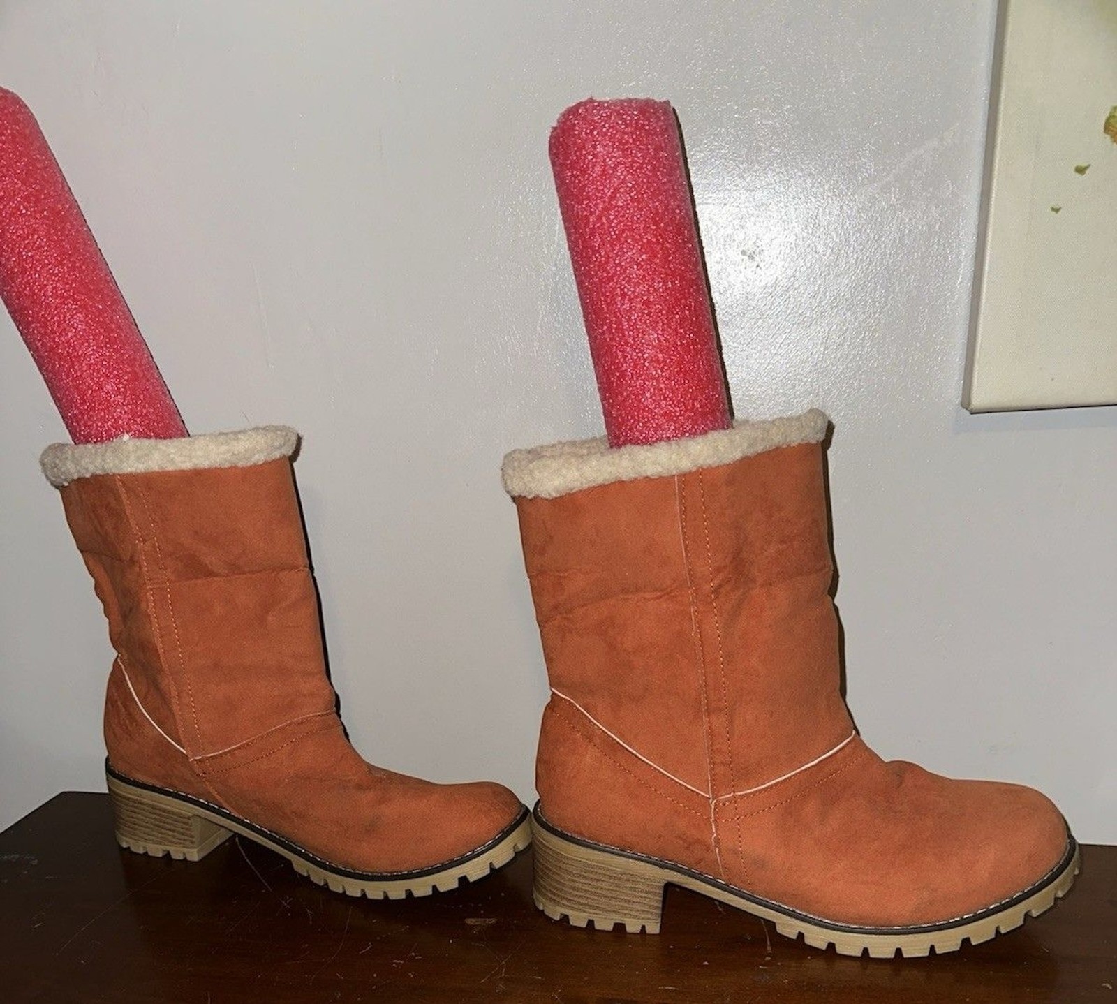 Burnt Orange Round Toe Faux Suede Sherpa Boots Womens Size 11 EU43