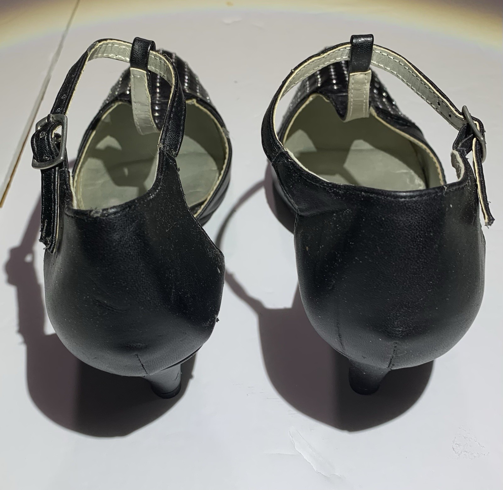 Womens Size 9.5 Black With Silver Studs 2.5 In Heels With Ankle Strap