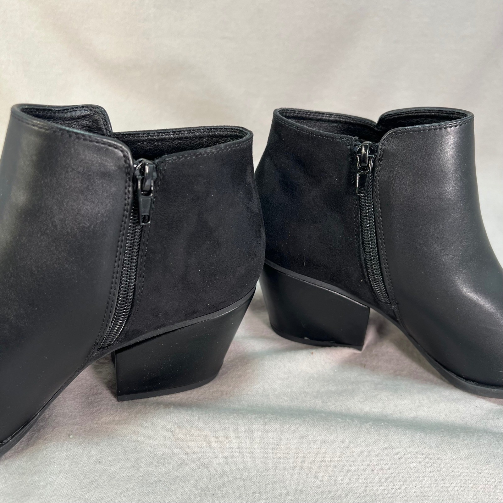 Black Pointed Toe Block Heel Ankle Booties Edgy Street Style Night Out 7.5